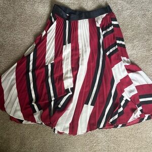 Express Red and Black Striped Midi Skirt